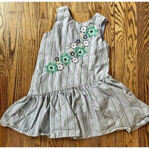 TEA‎ COLLECTION Dusty Blue Asymmetrical Embroidered 100% Cotton Dress Girls Sz 5